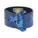 Blue snakeskin textured leather handcuff with iridescent hardware from the Ouch! Florence Collection.
