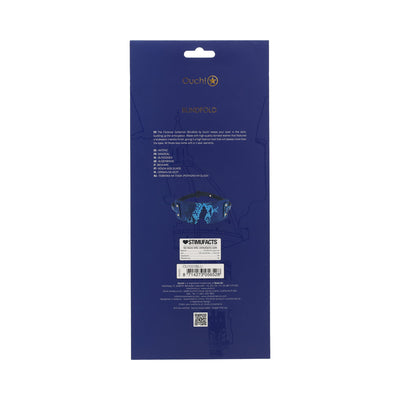 Packaging of Ouch! Florence Collection Blindfold in blue with product details and barcode visible