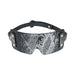 Black bonded leather blindfold with iridescent snake skin pattern and adjustable strap from the Ouch! Florence Collection.