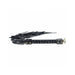 Black bonded leather flogger with textured handle and iridescent hardware detailing, designed for stylish impact play.