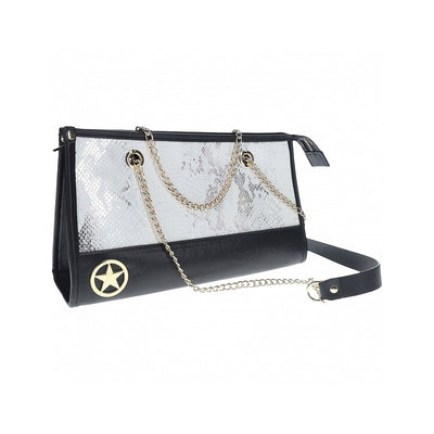 Chic black and white handbag with snake print panel and gold chain straps from Ouch! Florence Collection Kit