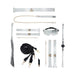 White snake-print bondage kit with collar, leash, cuffs, blindfold, ball gag, flogger, restraints, and straps on white background.