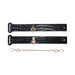 Black crocodile-textured leg cuffs with gold-tone O-ring hardware and detachable gold chain connector on white background.