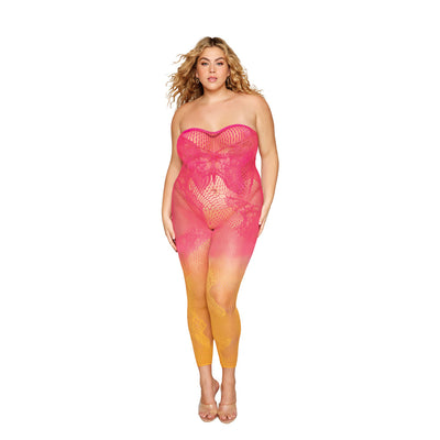 TWO-TONE OMBRE SEAMLESS BODYSTOCKING WATERMELON/MIMOSA