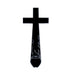 Black hard enamel crucifix pin with silver outline and subtle vein details, measuring 2 inches tall.