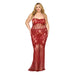 Plus size model wearing oxblood lace bodystocking gown with bustier detail and sheer floral patterns