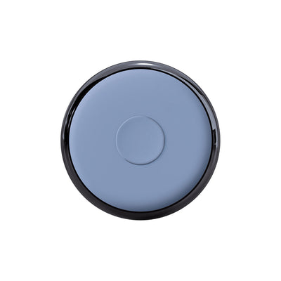 Top view of a blue and black circular vibrating silicone c-ring with a smooth, modern design.