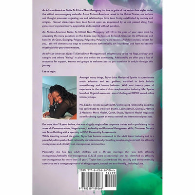 Back cover of a book titled An African-American Guide to Ethical Non-Monogamy with author bio and barcode.
