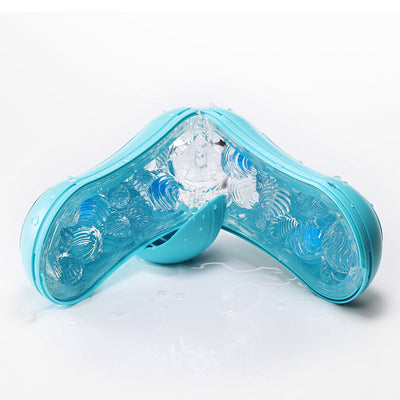 Open Tenga Flip Orb Ocean Blue showing textured interior with firm orbs and wavy ribs for enhanced stimulation.