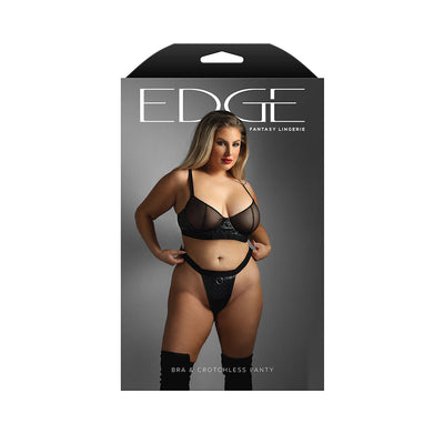 Fantasy Lingerie Edge Quilted Wetlook/Mesh Underwire Bra & Crotchless Panty