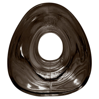 Black hollow tunnel-shaped anal plug with smooth, semi-rigid TPE material and ribbed inner texture.