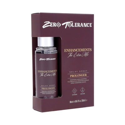 Zt Enhancement The Extra Mile 2oz delay spray bottle in maroon packaging with gold and white text.