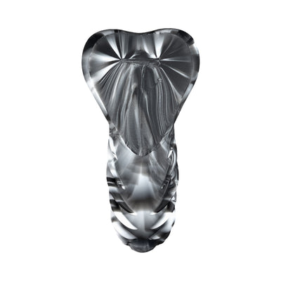 Black and white swirl silicone Banana Pants Luvgrind hybrid pleasure toy with ribbed texture and heart-shaped cushion top view.