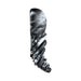 Black and white swirl silicone hybrid pleasure toy with a ribbed, curved design for versatile use.