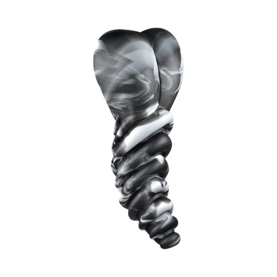 Black and white swirl silicone grinder toy with a ribbed, curved design for versatile pleasure.