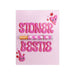Pink greeting card with "Stoner Bestie" text and a heart-patterned one-hitter pipe attached in the center.