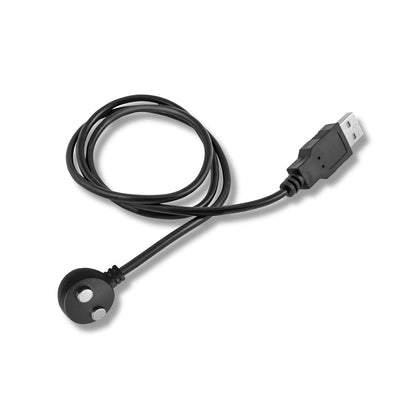 Black USB charging cable with magnetic connector for The-vibe Black/silver male strap and anal stimulator.