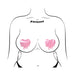 Illustration of a torso wearing baby pink faux latex nipple pasties shaped like melting hearts.