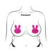Illustration of a torso wearing glittery pink bunny-shaped nipple pasties by Pastease.