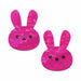 Pair of glittery pink bunny-shaped nipple pasties with black dot eyes and nose on a white background.