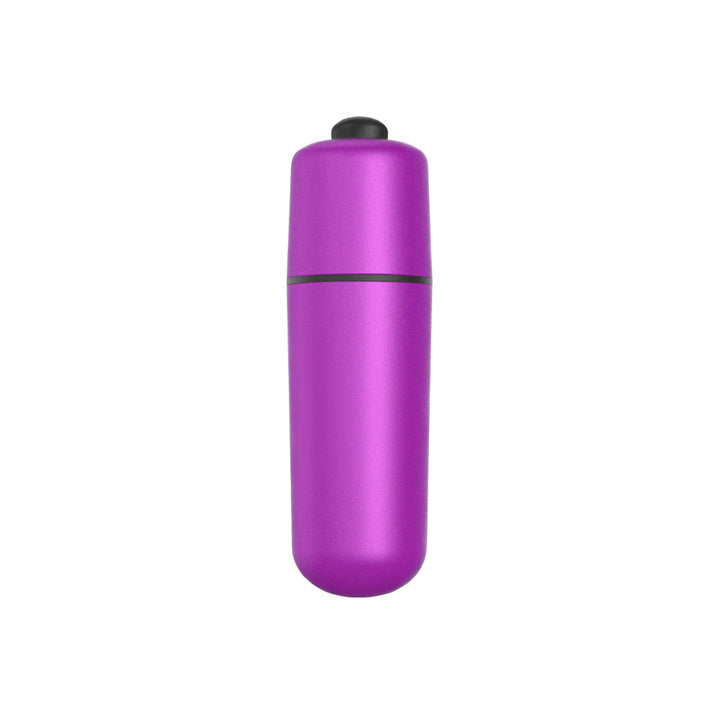 Compact purple bullet vibrator with a smooth finish and single black button on top.