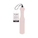 Light pink faux leather paddle with wrist strap and attached product tag, designed for playful impact play.
