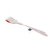 Peach-colored faux leather riding crop with a looped tip and wrist strap, 12 inches long for discreet use.