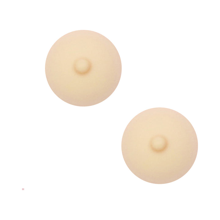 Pair of champagne nude reusable silicone nipple pasties with a smooth, rounded design.