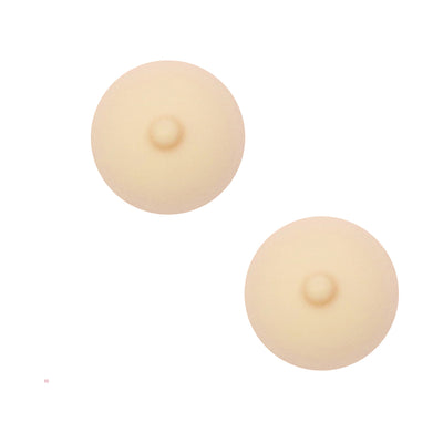 Pair of champagne nude silicone reusable nipple pasties with a smooth, rounded design.