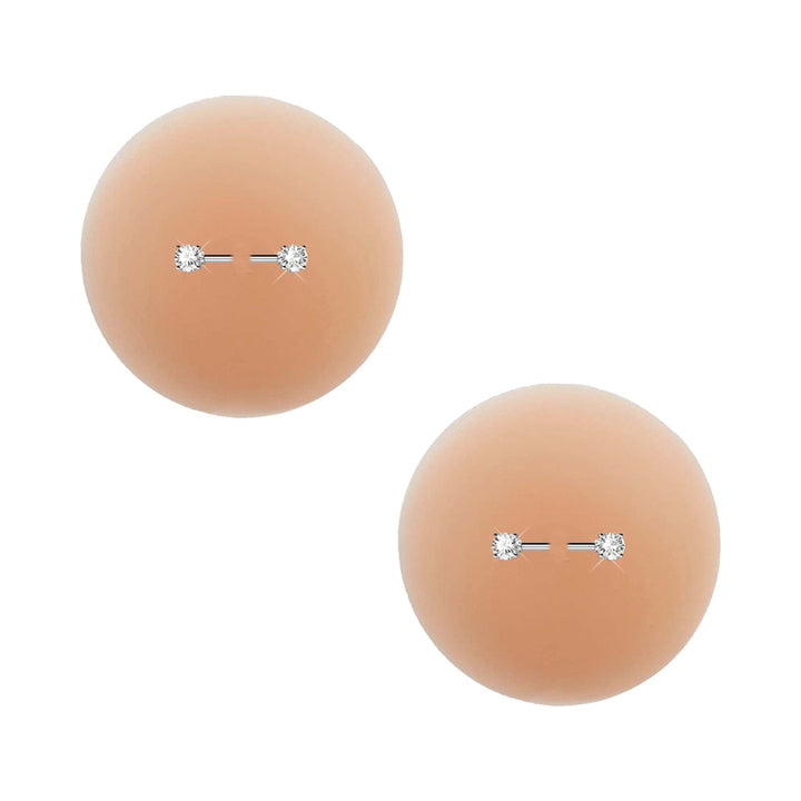 Neva Nude reusable silicone nipple pasties with diamond bar piercing detail in a natural skin tone finish.