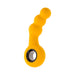 Yellow silicone vibrating plug with ringed handle and three bulb-shaped sections, designed for easy grip and flexible use.