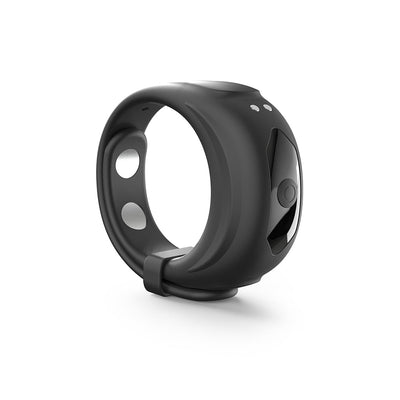 Black adjustable silicone vibrating ring with control button and magnetic charging points.