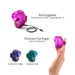 Rechargeable Love To Love Kisscool finger vibrator in iridescent pink, indigo, and teal with USB charging cable and finger strap.