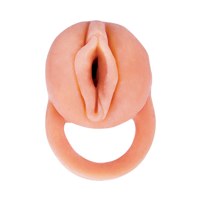 White 9-inch flexible extender and masturbator with realistic textured design and padded ring for secure fit.