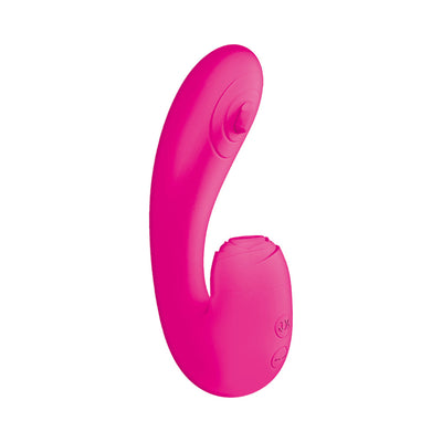 Bright pink Blaze Suction Thumper Vibe with curved design and dual motors for targeted stimulation.