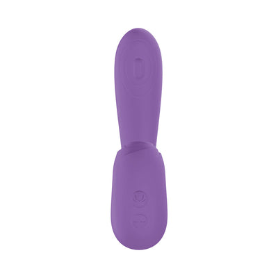 Purple silicone Blaze Suction Thumper Vibe with ergonomic shape and dual control buttons on handle.