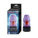 Purple Delite Heated Rose Masturbator with black base shown next to its packaging highlighting 5-minute heat-up feature.