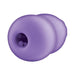 Compact purple heated rose-shaped handheld masturbator with soft, stretchy texture and textured interior tunnel.