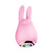 Pink silicone bunny-shaped tickler with dual ears and a jeweled push-button control at the base.