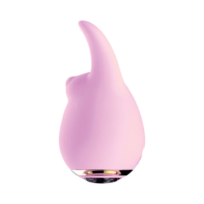 Pink silicone bunny-shaped tickler with a curved ear and a jeweled base detail
