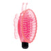 Pink butterfly-shaped vibrating pump with textured interior and black base on white background.