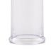 Close-up of the clear cylindrical chamber of the Lux Fetish Clitoral Pump showing smooth edges and transparent design.