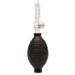 Black textured hand pump with clear quick-release valve and tubing for clitoral suction device.