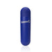 Blue Screaming O Soft Touch rechargeable bullet vibrator with power button and logo on white background.