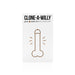 Clone-A-Willy Plus Balls kit packaging with simple line drawing of a penis and balls on a white background.
