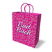 Bright pink gift bag with glittery leopard print and bold white script reading Bad Bitch, featuring sturdy woven handles.