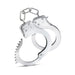 Silver stainless steel beginner cuffs with linked chain and safety release lever, designed for comfortable bondage play.