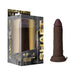 Vibrating Model J 6.5" realistic liquid silicone vibrator in dark brown with suction cup and packaging box.