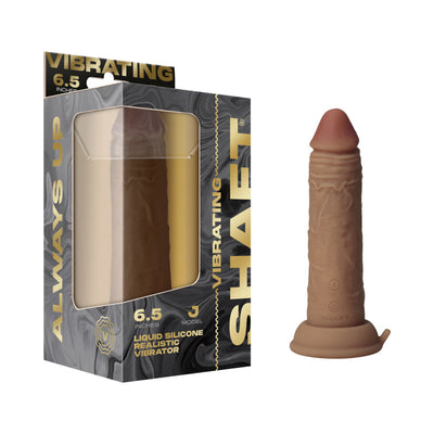 Vibrating Model J 6.5-inch realistic liquid silicone vibrator with suction cup and packaging box.