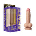 Realistic 7.5-inch vibrating model A in pine color with suction base and packaging box.